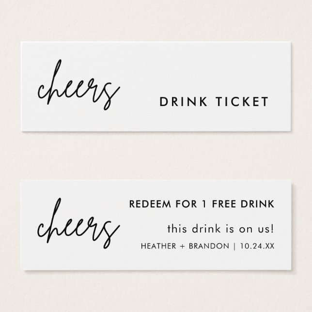 Minimalistische Trinkkarten Hochzeitskarten (Vorne & Hinten)