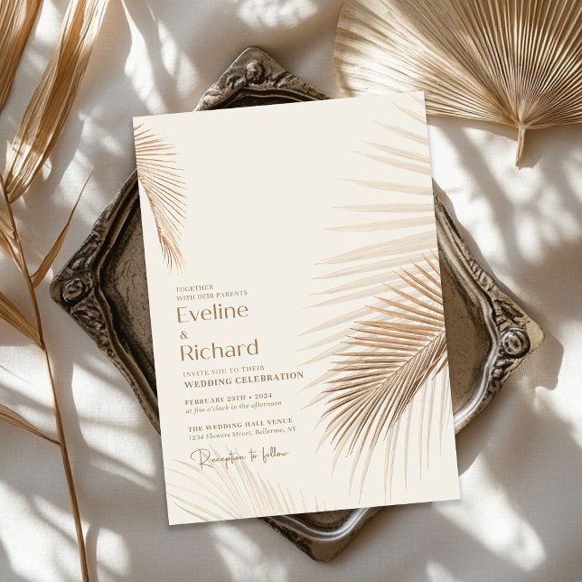 Minimalistische tropische Blätter mit neutraler Er Einladung (Minimalist neutral earthy tropical dried leaves invitation)