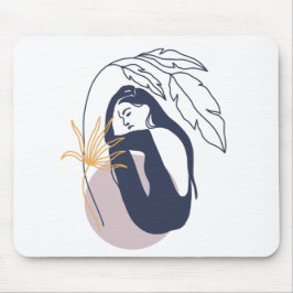 Minimalistische tropische Boho-Frau in Blue Mousepad