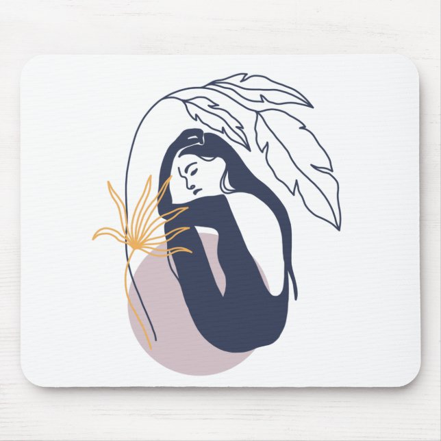 Minimalistische tropische Boho-Frau in Blue Mousepad (Vorne)
