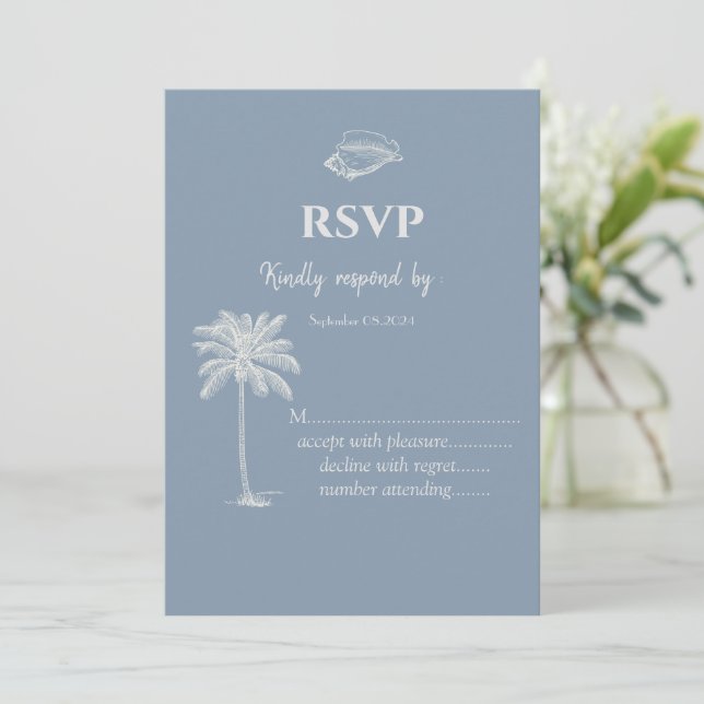 Minimalistische tropische Hochzeit Dusty Blue UAWG Einladung (Stehend Vorderseite)