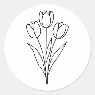 Minimalistische Tulpen-Frühlingsblumen-Linienkunst Runder Aufkleber