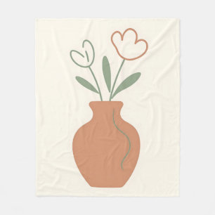 Minimalistische Tulpenvase Linienkunst Fleecedecke