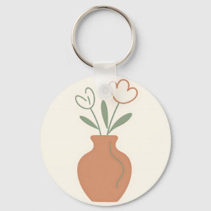 Minimalistische Tulpenvase Linienkunst Schlüsselanhänger