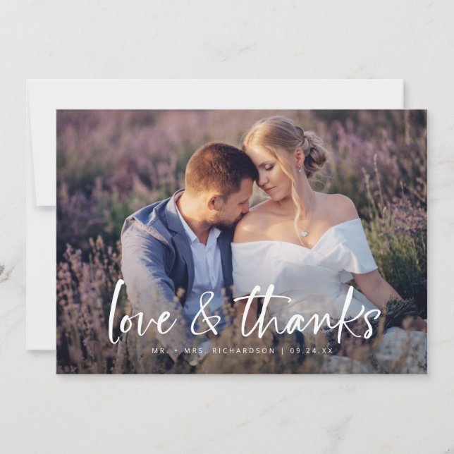 Minimalistische Typografie 2 Foto Hochzeit Dankeskarte (Vorderseite)
