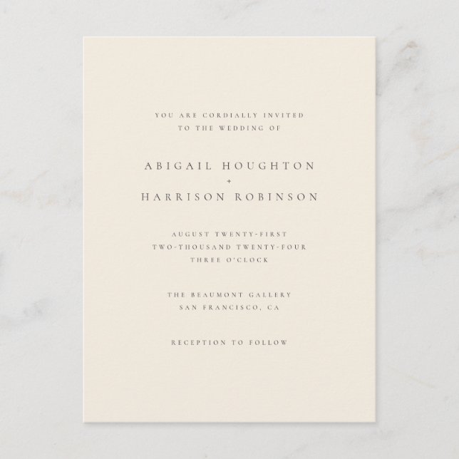 Minimalistische Typografie Blush & Cream Wedding Einladungspostkarte (Vorderseite)