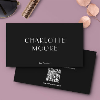 Minimalistische Typografie Boutique Black QR Code Visitenkarte