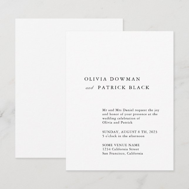 Minimalistische Typografie Einladung (Vorne/Hinten)