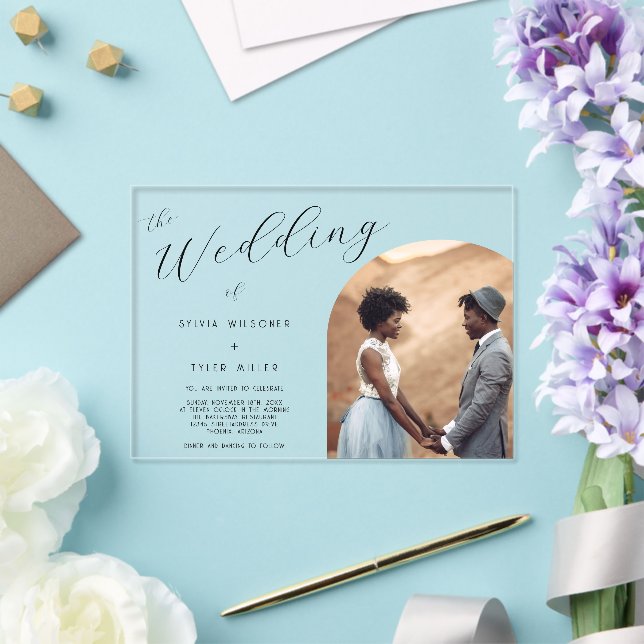 Minimalistische Typografie-Foto-Hochzeit Acryleinladungen (In Situ (Hochzeit))