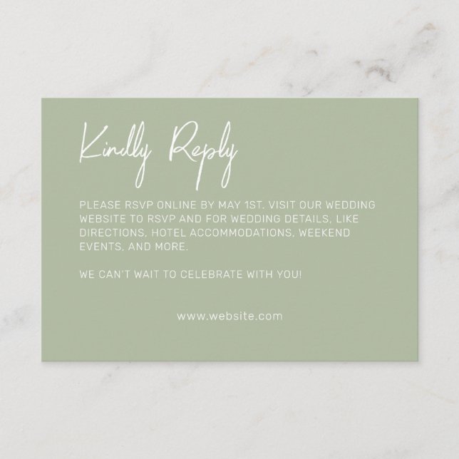 Minimalistische Typografie Grün RSVP Karte (Vorderseite)