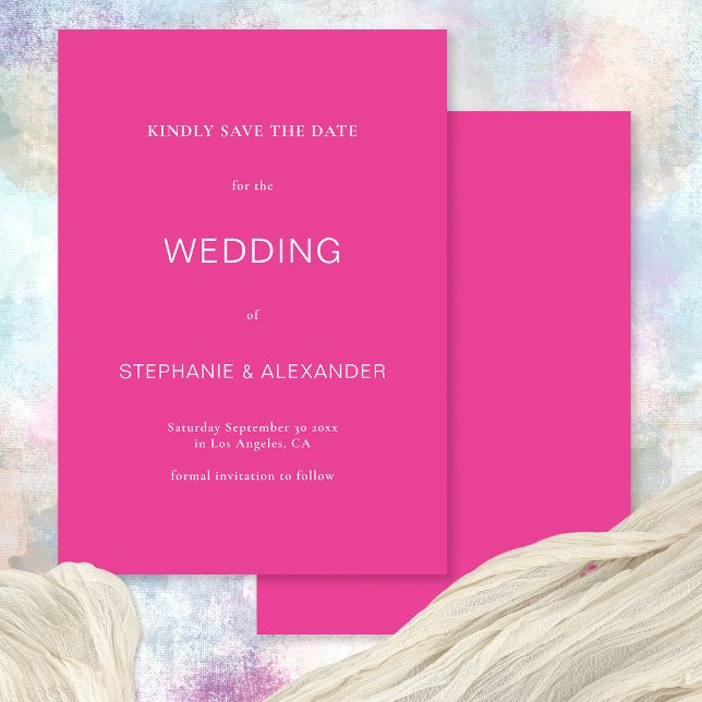 Minimalistische Typografie - Heiße Pink-Hochzeit Save The Date (Von Creator hochgeladen)