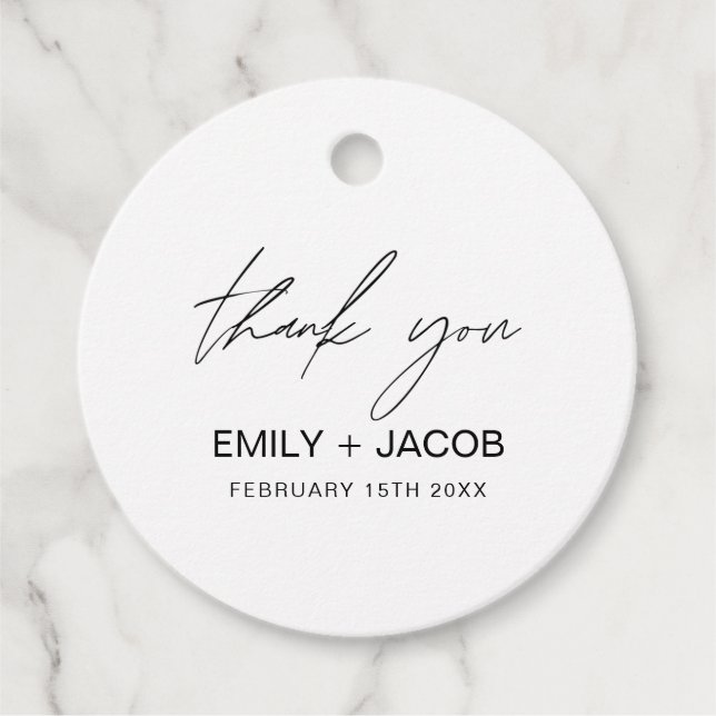 Minimalistische Typografie Hochzeit Danke Geschenkanhänger (Vorderseite)