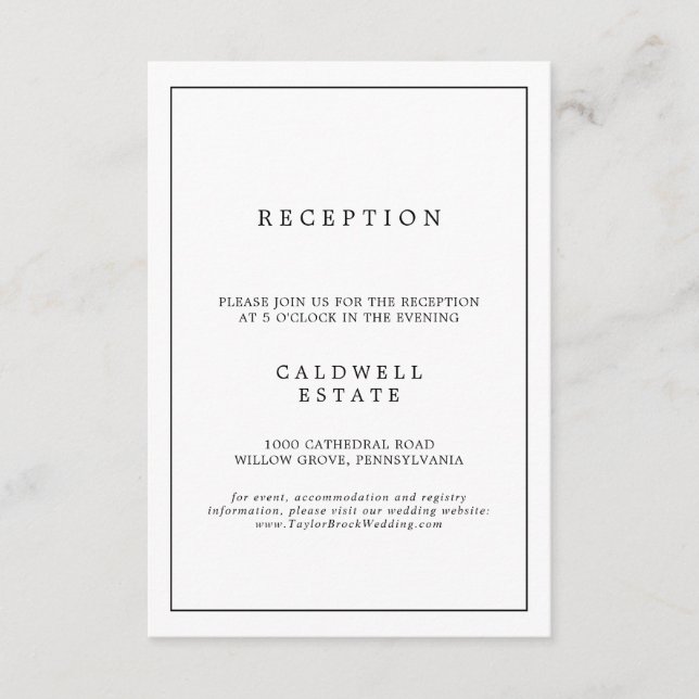 Minimalistische Typografie-Hochzeitsempfang Begleitkarte (Vorderseite)