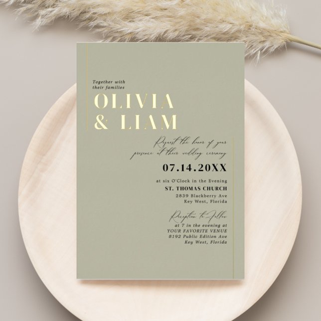 Minimalistische Typografie Hochzeitsgold Folieneinladung (Von Creator hochgeladen)