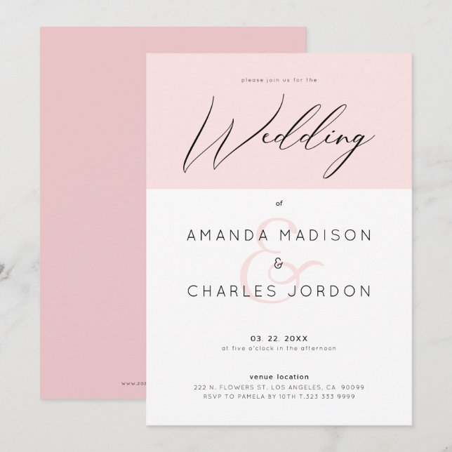Minimalistische Typografie in Rosa und Weiß & Hoch Einladung (Vorne/Hinten)