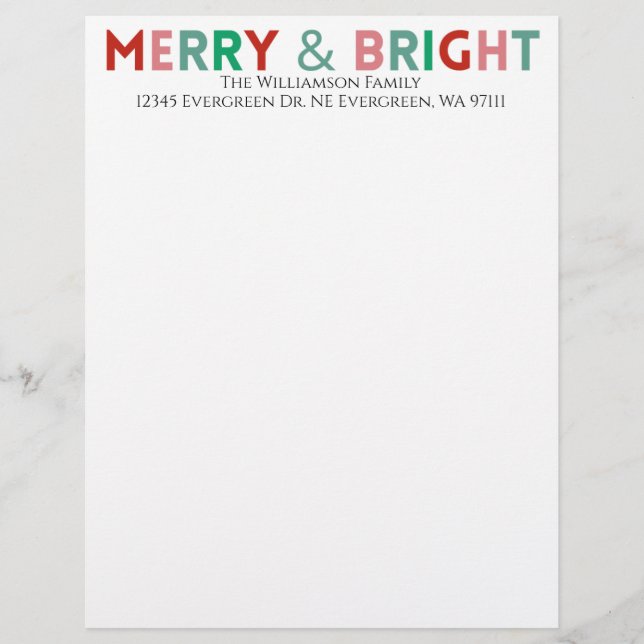 Minimalistische Typografie Moderne Merry & Bright  Briefbogen (Vorderseite)