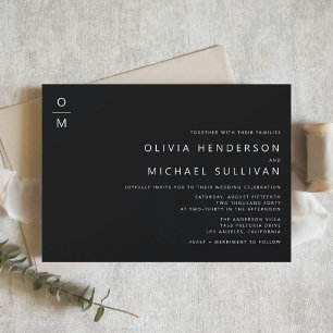 Minimalistische Typografie Monogram Black Wedding Einladung