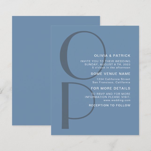 Minimalistische Typografie Monogramm Einladung zur (Vorne/Hinten)