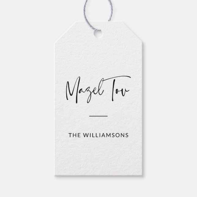 Minimalistische Typografie Personalisiert Mazel To Geschenkanhänger (Vorderseite)