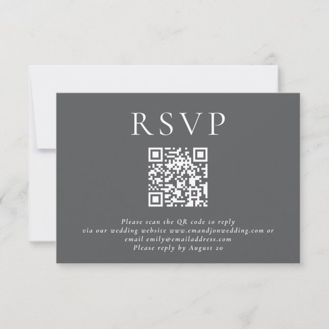 Minimalistische Typografie QR Code Wedding Gray RSVP Karte (Vorderseite)