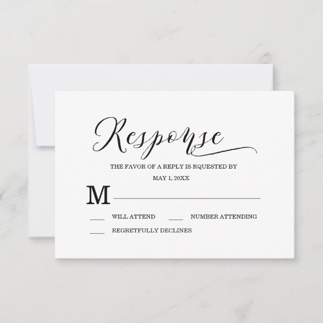 Minimalistische Typografie Schwarz-Weiß-Antwortkar RSVP Karte (Vorderseite)