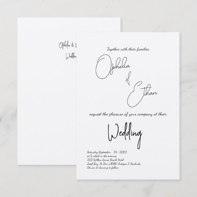 Minimalistische Typografie Schwarz-Weiß-Hochzeit Einladung (Vorne/Hinten)