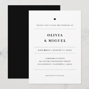 Minimalistische Typografie, Schwarz-weiße Herzhoch Einladung