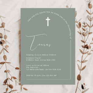 Minimalistische Typografie und Salbei-Taufe Einladung