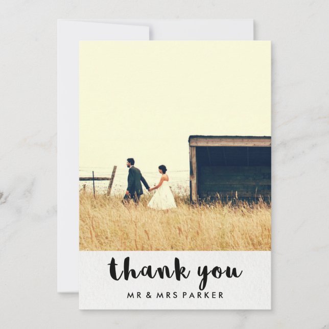 Minimalistische Typografie Wedding Foto Vielen Dan Dankeskarte (Vorderseite)