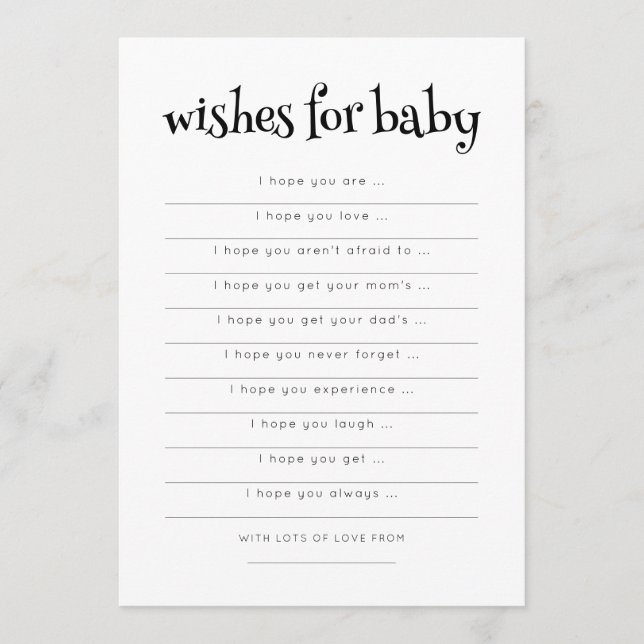 Minimalistische Typografie Wünsche für Babyduschka Einladung (Vorderseite)