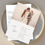 Minimalistische UAWG mit Schwarz-Weiß-Foto Einladung<br><div class="desc">Für Paare, die alle wichtigen Details über ihren besonderen Tag erfahren möchten, bietet diese Einladung die perfekte Lösung. Auf der Rückseite finden Sie Platz, um zusätzliche Informationen zu erhalten, die Ihre Gäste benötigen, von der Anfahrt zum Veranstaltungsort und den Unterkunftsmöglichkeiten bis hin zu speziellen Anleitungen zum Kleidercode oder anderen wichtigen...</div>