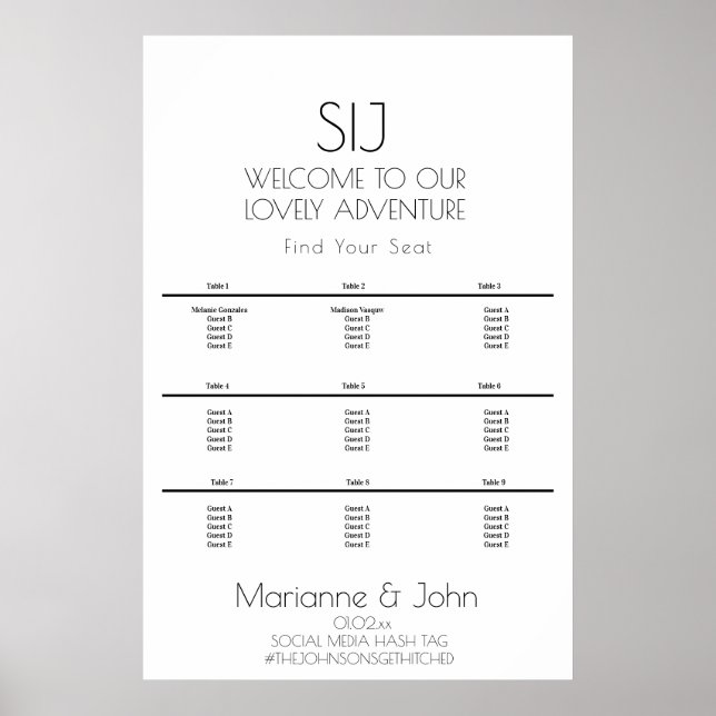 Minimalistische Übersicht über die Sitzplakette vo Poster (Vorne)