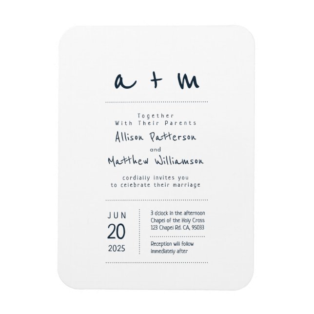Minimalistische und moderne Einladung zur Hochzeit Magnet (Vertikal)
