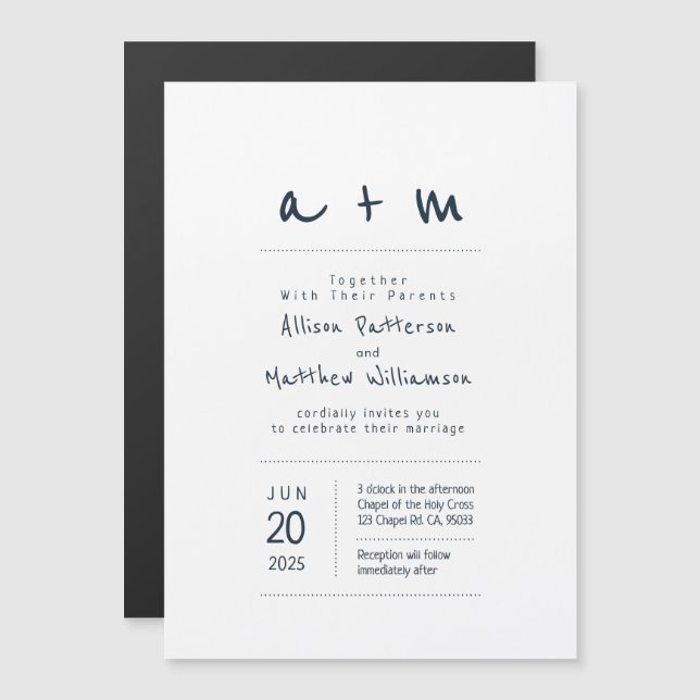 Minimalistische und moderne Hochzeitseinladung Magneteinladung (Vorne/Hinten)