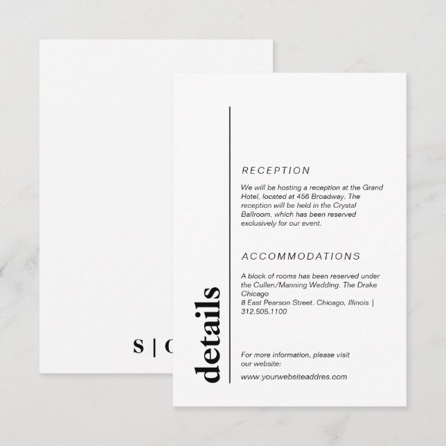 Minimalistische und moderne Hochzeitsinformationen Begleitkarte (Vorne/Hinten)