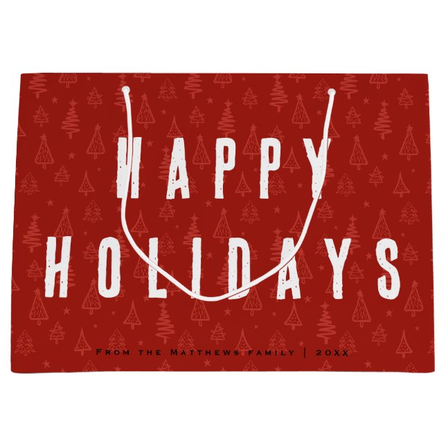 Minimalistische und moderne Rotweihnachtsbaumfamil Große Geschenktüte (Vorderseite)