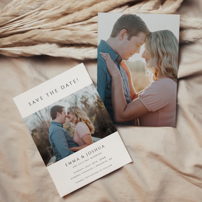 Minimalistische und moderne White 2 Foto Hochzeit Save The Date (Von Creator hochgeladen)