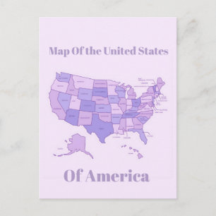 Minimalistische USA-Karte Rosa Lila Kunst Postkarte