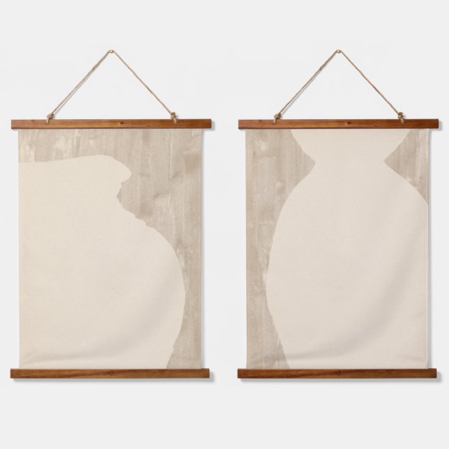 Minimalistische Vase-Silhouette Wandteppich Mit Holzrahmen (Doppelt)