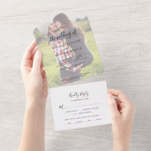 Minimalistische verblasste Foto-Hochzeit All In One Einladung