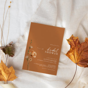 Minimalistische verbrannte Orange Wildblumen-Braut Einladung