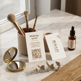 Minimalistische vertikale QR-Code | Erdtöne Braun Visitenkarte