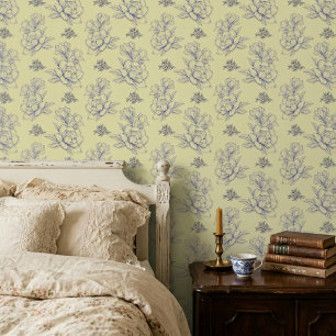 Minimalistische Vintage Blume Muster Creme Tapete