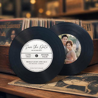 Minimalistische Vinyl-Schallplatte Save-The-Date-K Einladung