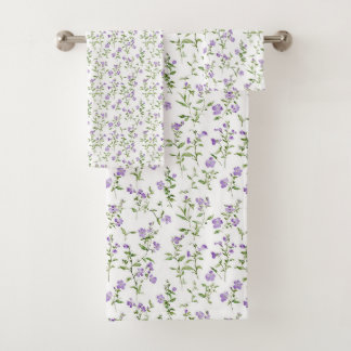 Minimalistische violette Blumen Badhandtuch Set