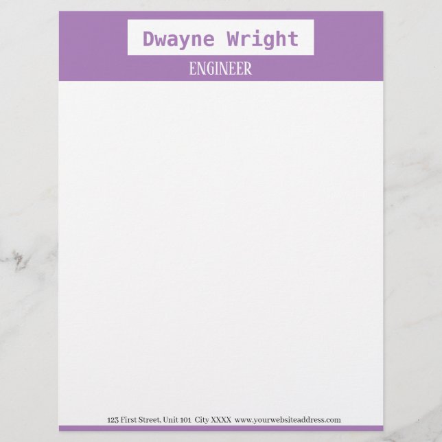 Minimalistische violette lila und weiße Farbe Briefbogen (Vorderseite)