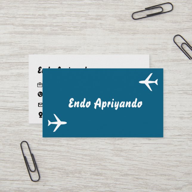 Minimalistische Visitenkarte für Reisen - Blau (Vorderseite/Rückseite Beispiel)
