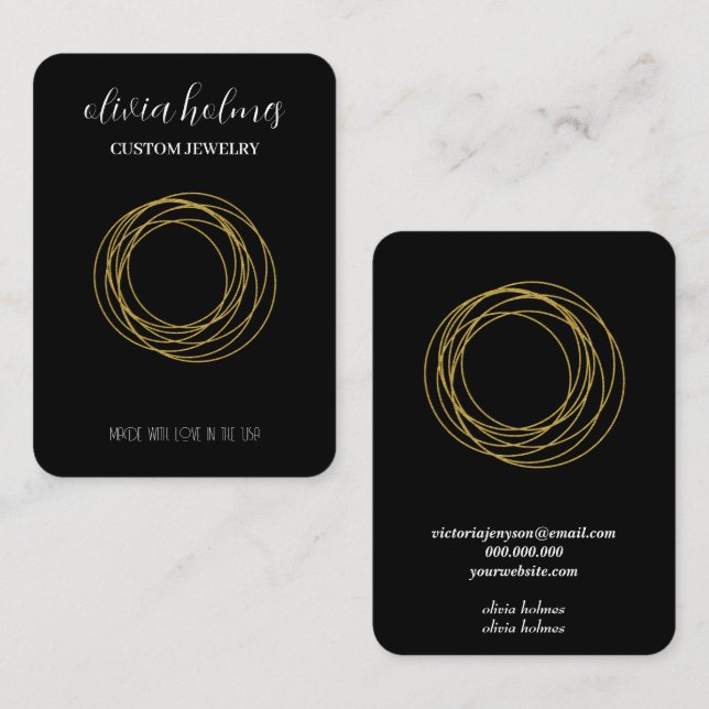 Minimalistische Visitenkarte für schwarzen Schmuck (Vorne/Hinten)