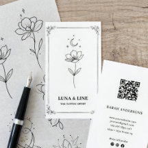 Minimalistische Visitenkarte für Tätowierer mit QR