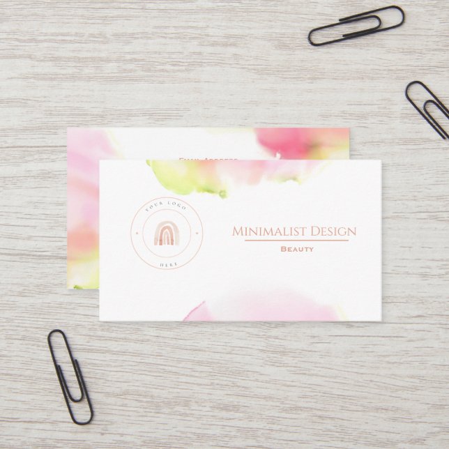 MINIMALISTISCHE VORLAGENWASSERFARBE GRÜN & PINK VISITENKARTE (Vorderseite/Rückseite Beispiel)